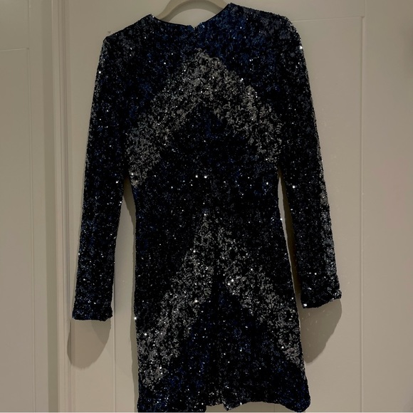 Dress the Population Long Sleeve Dress Blue / Silver - Picture 2 of 8